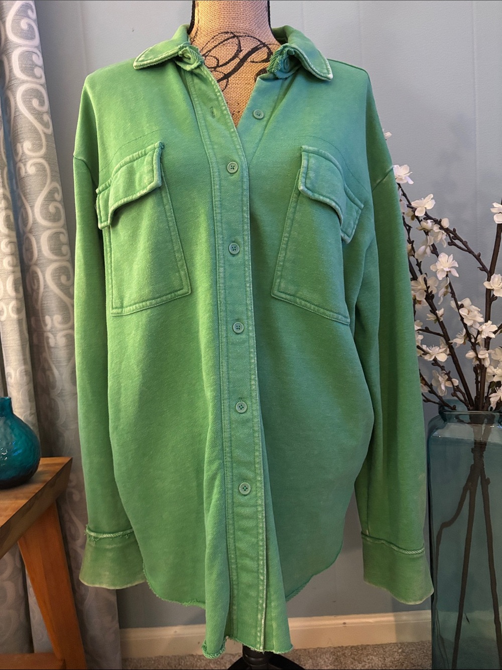 Forever 21 Oversized Terry Button Front Shirt/Sweatshirt